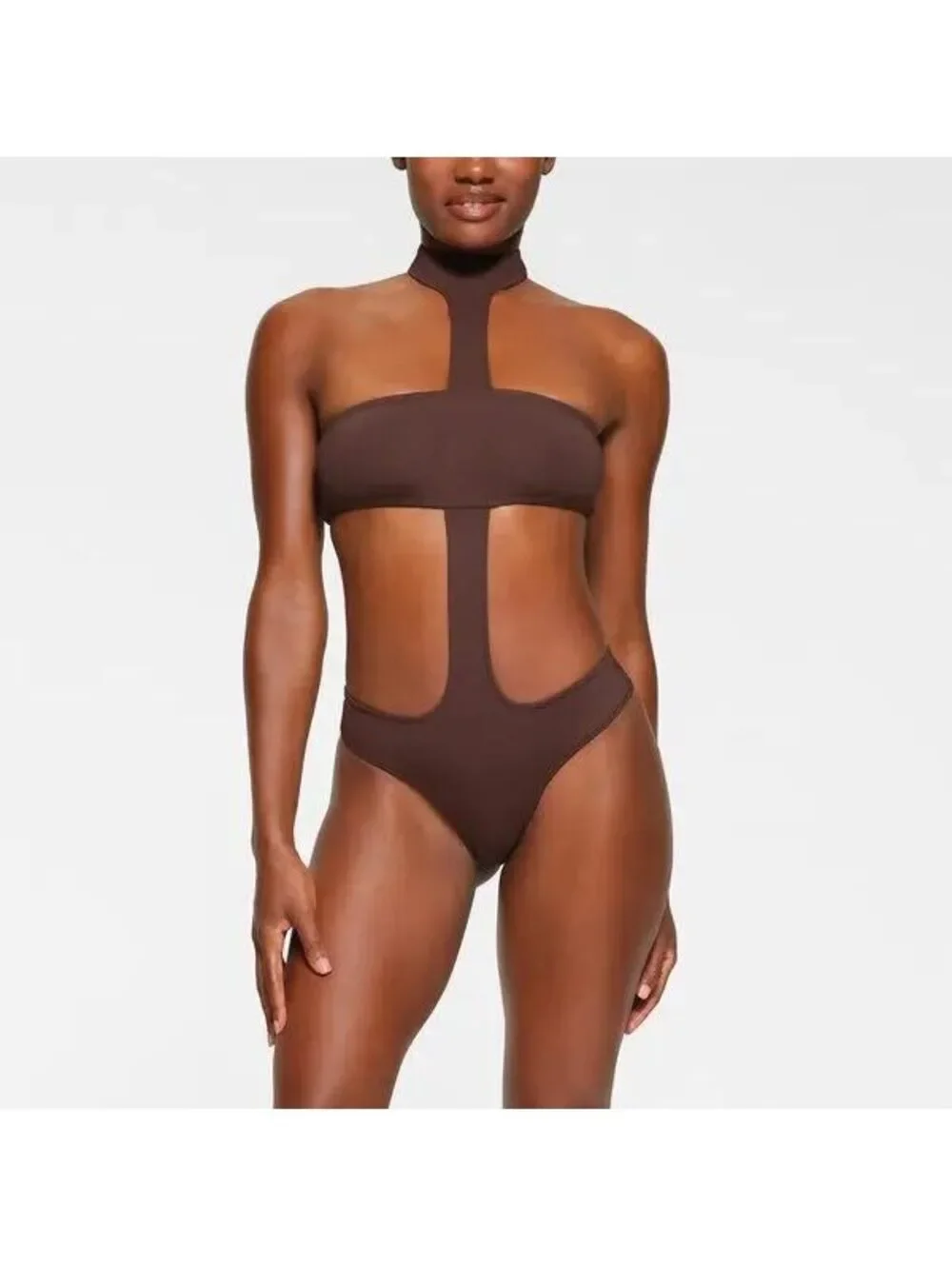 nwot Skims swim cut- out halter monokoni in cocoa